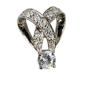 Pendant Necklace Slide CZ Rhinestones Silver Color Metal Lots of Sparkle